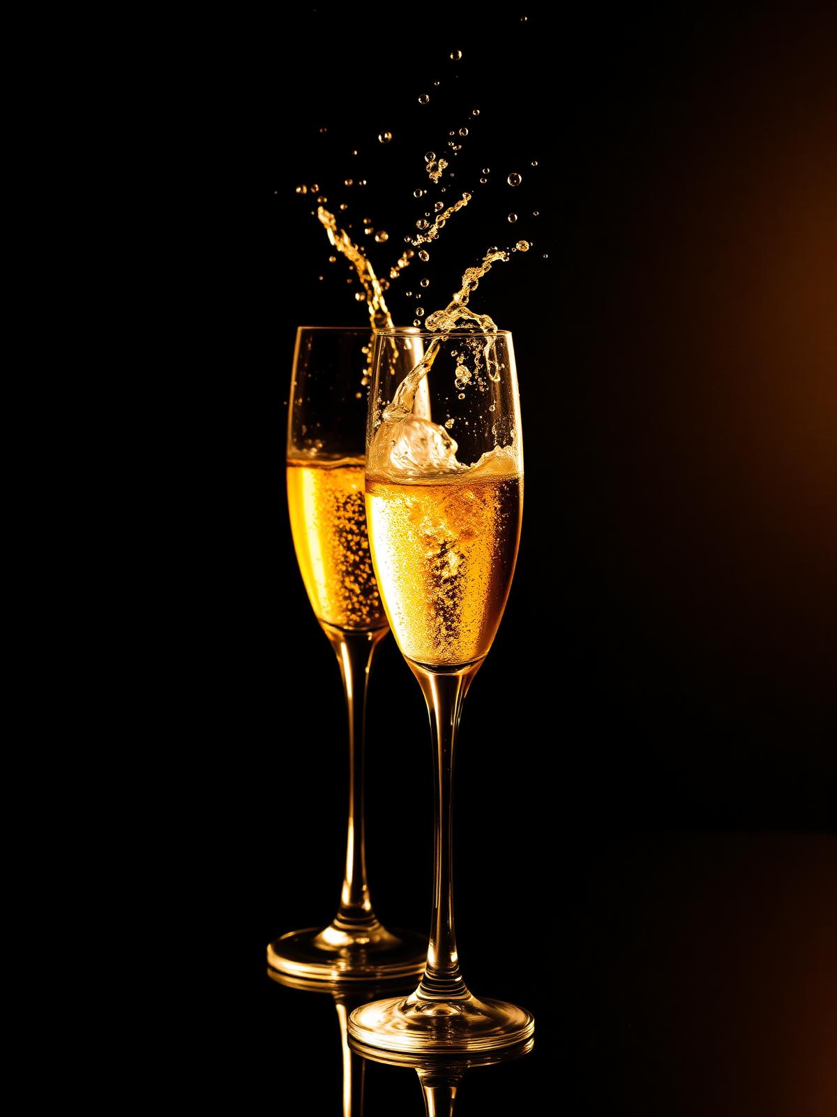Champagne flutes toasting in golden light